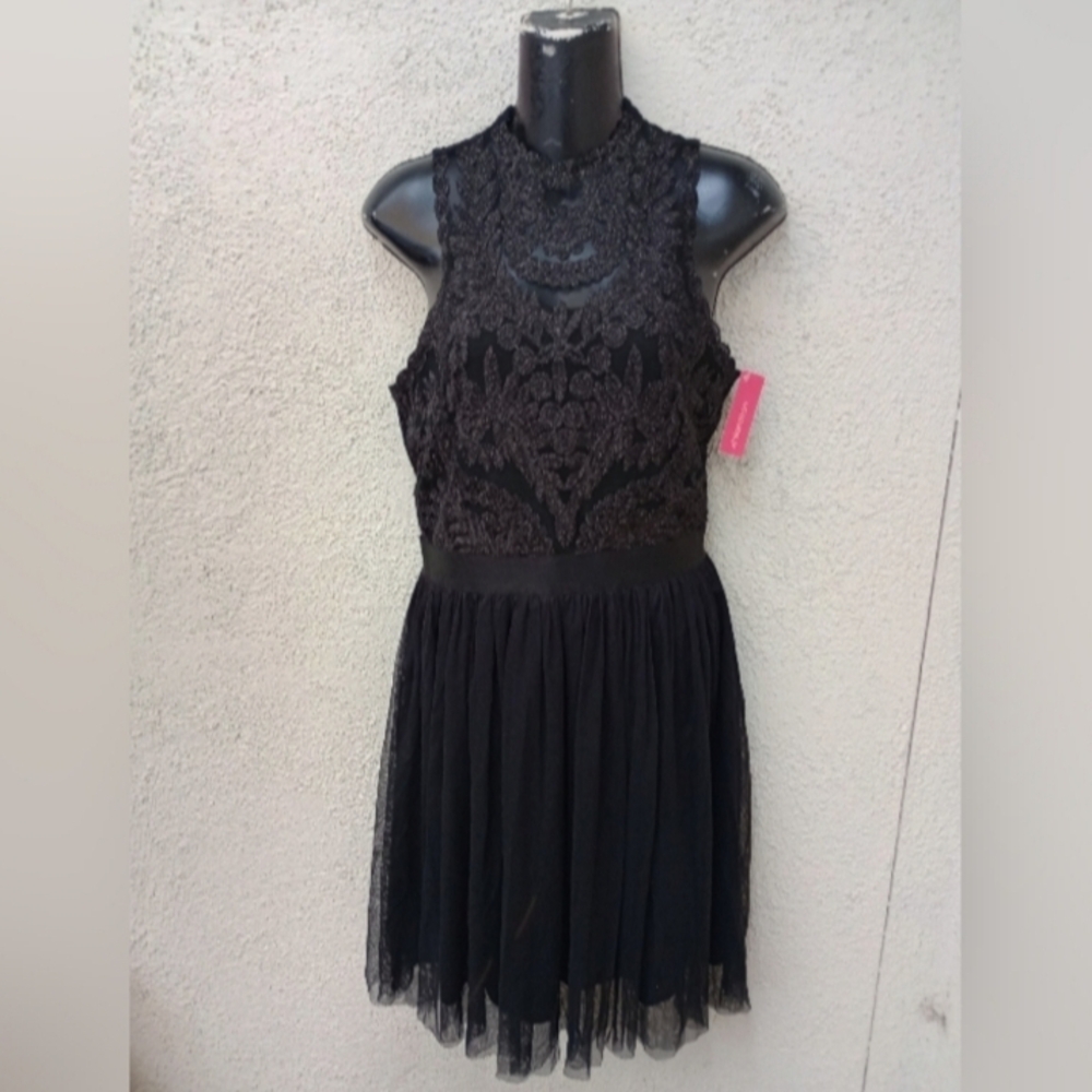 Xhilaration Black Lace & Tulle Midi Dress